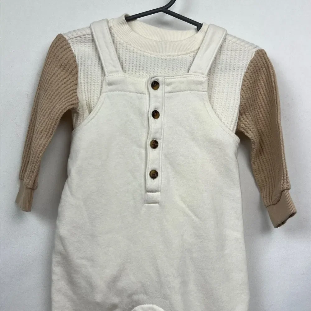 Old Navy ivory French Terry jumpsuit with waffle ivory and tan waffle bodysuit